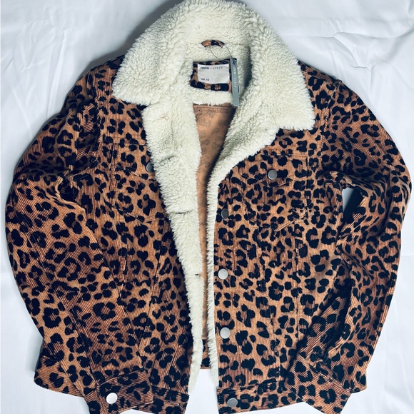 ASOS Jackets & Blazers - ASOS Leopard Print Corduroy Sherpa Collar Trucker Jacket Woman’s UK 10 / US 4-6.